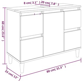 barna tölgyszínű szerelt fa mosdószekrény 80 x 33 x 60 cm