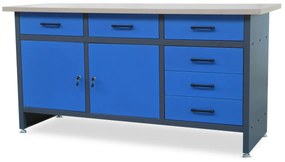 Műhelyasztal, fiókokkal és szekrénnyel HENRY, 1700 x 850 x 600 mm, antracit-kék