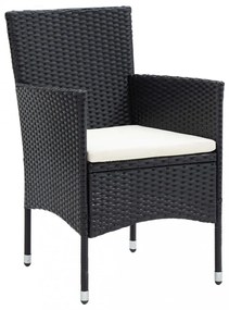 5 részes fekete polyrattan és üveg kerti étkezőgarnitúra
