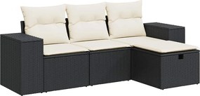 vidaXL 4 részes fekete polyrattan kerti ülőgarnitúra párnákkal
