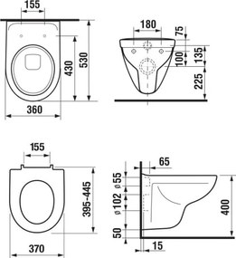 Függesztett WC + LYRA WC-ülőke + DUAL nyomólap + falba építhető modul + alátét