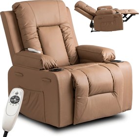 Fotel Masujący BOX Rozkładany z Podnóżkiem Karmelowy Ekoskóra