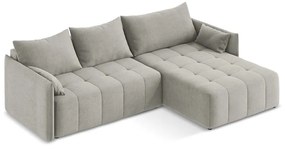 Világosszürke kinyitható-tárolóhelyes sarokkanapé (jobb oldali-heverő résszel) Moku – Makamii