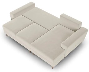 Bézs bársony kinyitható tárolóhelyes sarokkanapé (jobb oldali-heverő résszel) Kyoto – Cosmopolitan Design