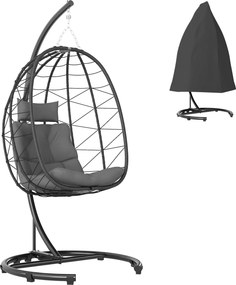 Outsunny Rattan Függő Szék Hinta 195 cm Magas Kosár Beltéri és Kültéri, Állvánnyal, Párnával, Vízálló Borítással, Teraszra, Kertbe, 150 kg-ig, Sötét S