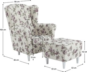 füles fotel puffal, szövet rose 18, ASTRID