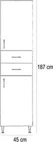 Bianca Plus 45 magas szekrény 2 ajtóval, 2 fiókkal, magasfényű fehér színben, jobbos