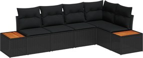 vidaXL Kerti Kanapé Szett párnával tárolóval 5 pcs Fekete Poli rattan