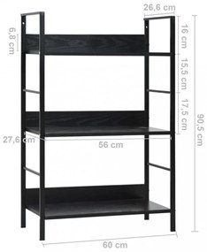 3 szintes fekete szerelt fa könyvespolc 60 x 27,6 x 90,5 cm