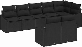 vidaXL Kerti Kanapé Szett párnával tárolóval 8 pcs Fekete polirattan