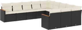 vidaXL 11 részes fekete polyrattan kerti ülőgarnitúra párnákkal
