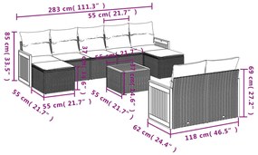 10 részes fekete polyrattan kerti ülőgarnitúra párnákkal