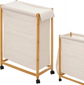 Keskeny szennyestartó kosár Bambusz fehér fürdőszobai tároló a piszkos ruhák számára