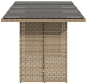 bézs polyrattan üveglapos kerti asztal 190 x 80 x 75 cm