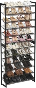 Egymásra rakható 12 szintes cipőtartó, állítható cipőspolc, fekete