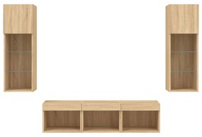 5 darab füstös tölgy színű szerelt fa TV-bútor LED-del