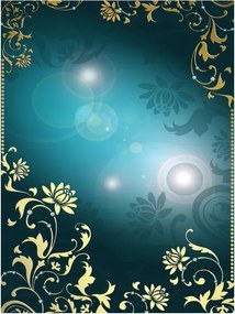 Flizelin fotótapéta Arany virágok és minták türkiz alapon 206x275 +ragasztó