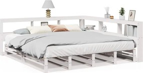vidaXL fehér tömör fenyőfa könyvespolcos ágy matrac nélkül 180x200 cm