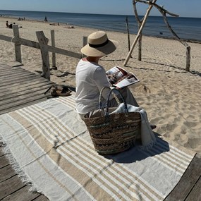 Bézs len strandlepedő 140x170 cm Allure Stripe – Linen Tales