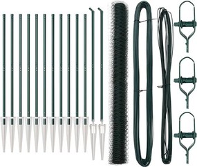 vidaXL Kerítésoszlop Zöld 25 x 1,6 m (50 mm háló) Acél és PVC