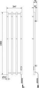 Mexen Pino, elektromos fűtőelem törülközőtartóval 1405x347 mm, 250 W, fekete, W301-1405-347-00-70