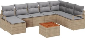 vidaXL Kerti Kanapé Szett párnával 9 pcs Bézs polirattan