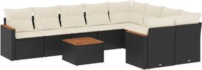 vidaXL 10 részes fekete polyrattan kerti ülőgarnitúra párnákkal
