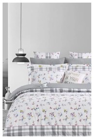 Fehér-szürke kétszemélyes hosszabbított négyrészes renforcé pamut ágyneműhuzat lepedővel 200x220 cm – Mila Home