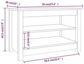 fekete tömör fenyőfa cipőtároló pad 70x38x45,5 cm