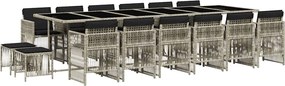 vidaXL 17 részes szürke polyrattan kerti étkezőgarnitúra párnákkal