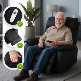 Elektromosan Vezérelhető Masszázsfunkciós Relaxfotel Fotel Fekete Színben. BRUCE