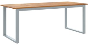 Kültéri Étkező Asztal Szürke 200x90x75 cm Acél és Tölgydeszkás