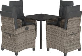 vidaXL 5 részes szürke polyrattan kerti étkezőgarnitúra párnával
