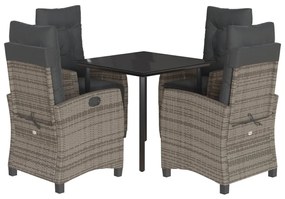 vidaXL 5 részes szürke polyrattan kerti étkezőgarnitúra párnával