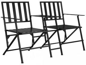 kétszemélyes fekete acél összecsukható kerti pad 137 cm