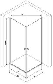 Mexen Pretoria Duo, 2 szárnyas zuhanykabin 100 (ajtó) x 100 (ajtó) cm, 6mm átlátszó üveg, arany profil, 852-100-100-50-00-02