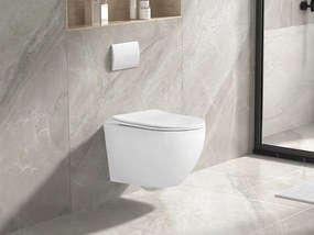 Invena Tinos, falra akasztható WC csésze Perem nélküli 495x365x360 mm + SLIM wc ülőke lassan záródó, fehér fényes, INV-CE-91-001-W