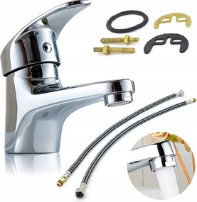 Álló Mosdó Csaptelep Króm Alacsony Csaptelep Mosdóhoz Perlátor Tömlők