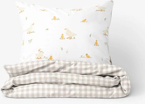 Goldea húsvéti pamut ágyneműhuzat - kacsák és kockás latte 240 x 220 és 2db 70 x 90 cm