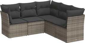 vidaXL 5 részes szürke polyrattan kerti ülőgarnitúra párnákkal