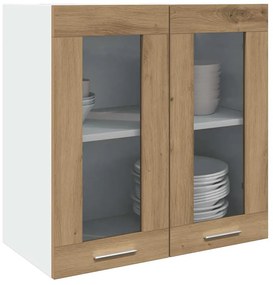 konyhai fali szekrény üvegajtóval kézműves tölgy 60x31x60 cm