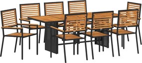 vidaXL Kert étkező szett 9 pcs Fekete és Barna polirattan