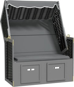vidaXL antracitszürke/fekete polyrattan és tömör fa strandszék tetővel