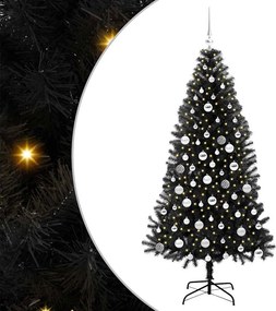 vidaXL Karácsonyfa 300 LED-del állvánnyal Fekete 180 cm PVC