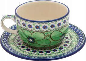 200 ml-es csésze csészealjjal Ceramika Artystyczna Bolesławiec egyedi U0408A