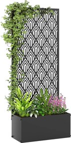 Outsunny kúszótámaszos magaságyás — fém virágláda privát panellel kúszónövényekhez, zöldségekhez és virágokhoz, 45 x 21,5 x 110 cm, fekete | Aosom