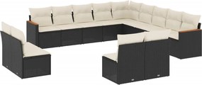 vidaXL 13 részes fekete polyrattan kerti ülőgarnitúra párnákkal