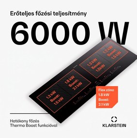Klarstein Masterzone 90 Slim Flex, indukciós főzőlap, max. 7200 W, beépített, 4 zóna, 2 Flex zóna, ThermoBoost technológia, Smart Flex