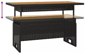 fekete tömör akácfa és polirattan kerti asztal 100x50x43/63 cm