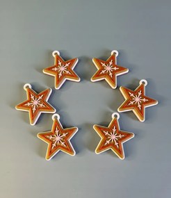 Karácsonyfadíszek Mézeskalács csillagok 3D 6db-os szett piros